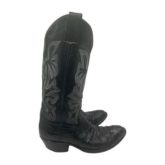 Tony Lama Boots Men\'s Size 7 D Black Ostrich Leather Cowboy Western USA *Worn main image 8